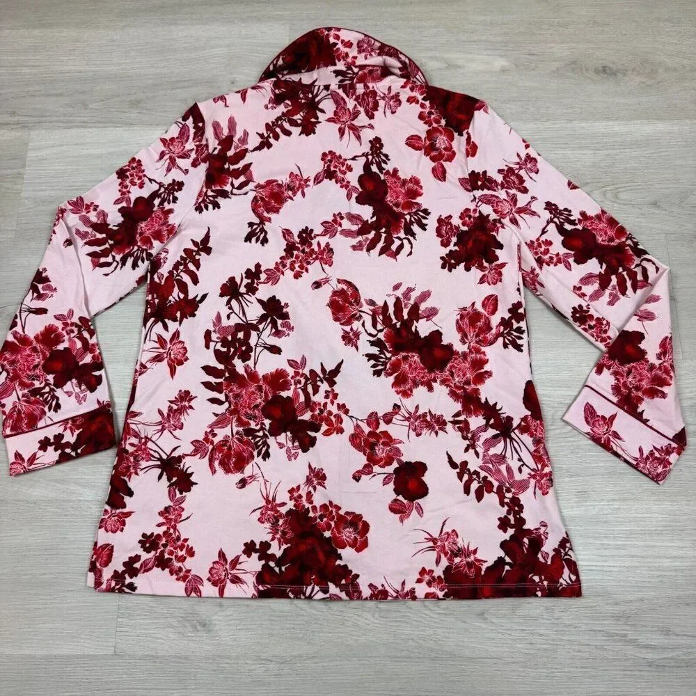 Soma‎ Embraceable Notch Collar Pajama Top Size Large Red Pink Floral 112014